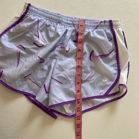 Nike Dri-Fit Running Shorts L Purple Swoosh Print Lightweight Activewear - Picture 5 of 7